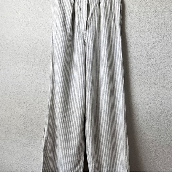 NWT Max Studio Striped Linen Wide Leg Pants White Black - Picture 2 of 8